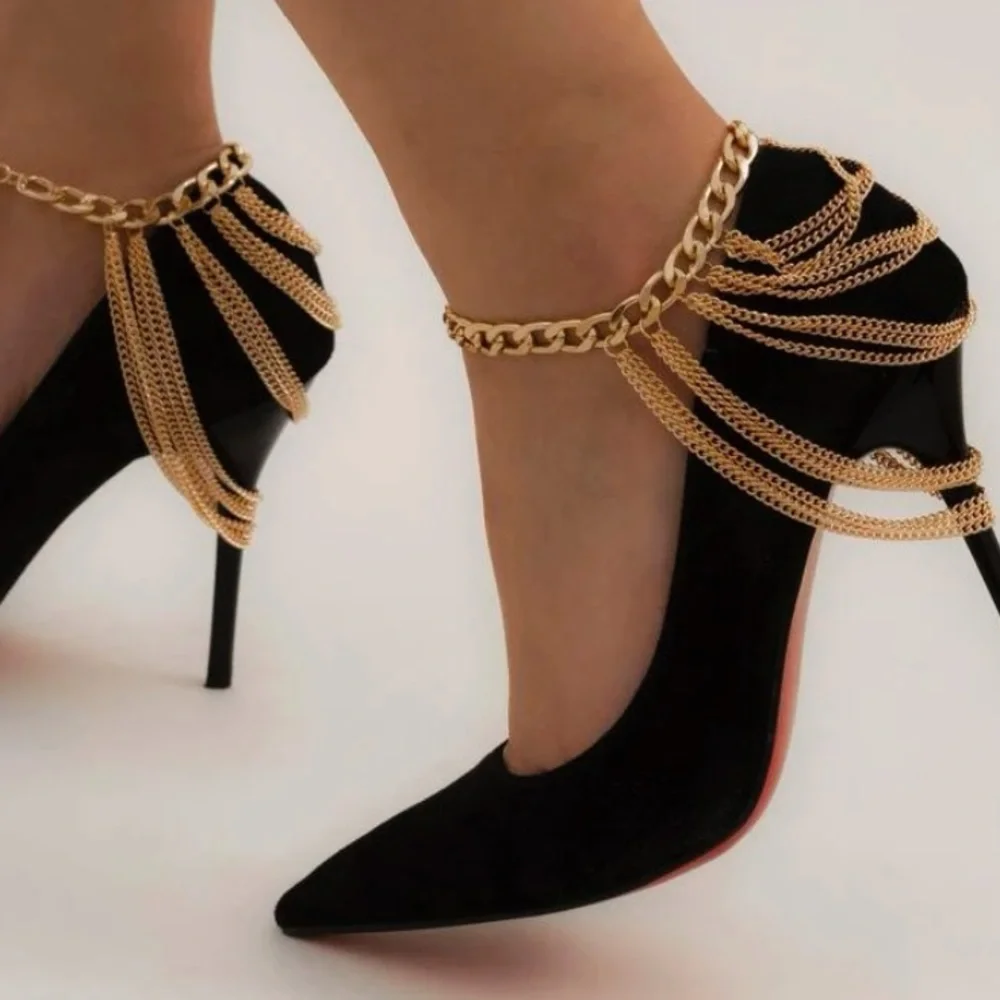 New 1 Piece Golden Layered Chain Anklet | High Heel / Wedge Shoe Accessory - Picture 6 of 16